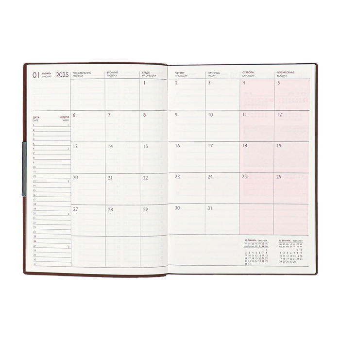 Еженедельник датир 2025г мягк обл иск кож А6+ 80л ESCALADA, тис ф, кр бл 70 г/м², кор-ый Еженедельник датир 2025г мягк обл иск кож А6+ 80л ESCALADA, тис ф, кр бл 70 г/м², кор-ый