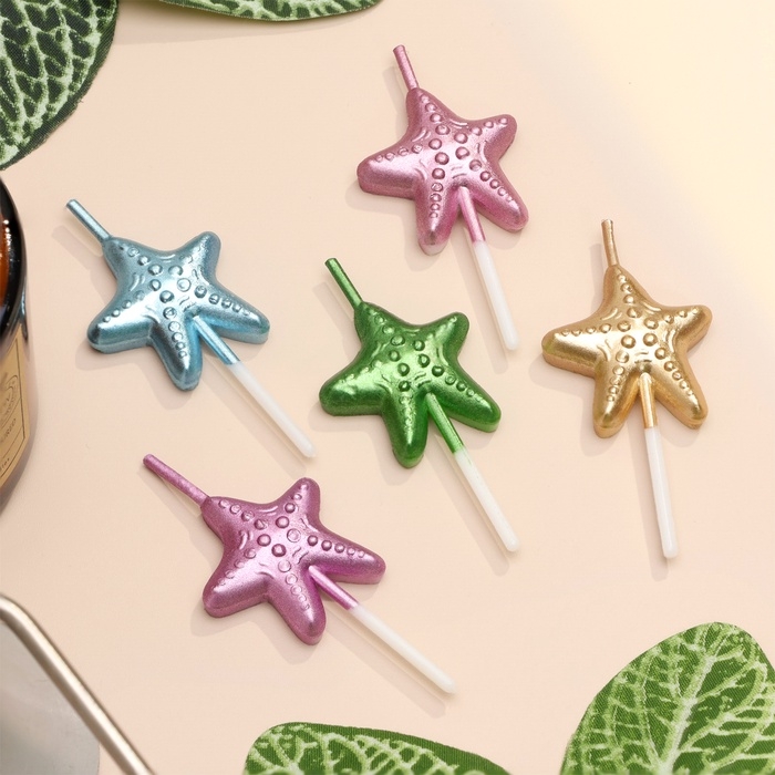 Набор свечей для торта, 5 шт Набор свечей для торта, 5 шт "Морские звезды", разноцветные