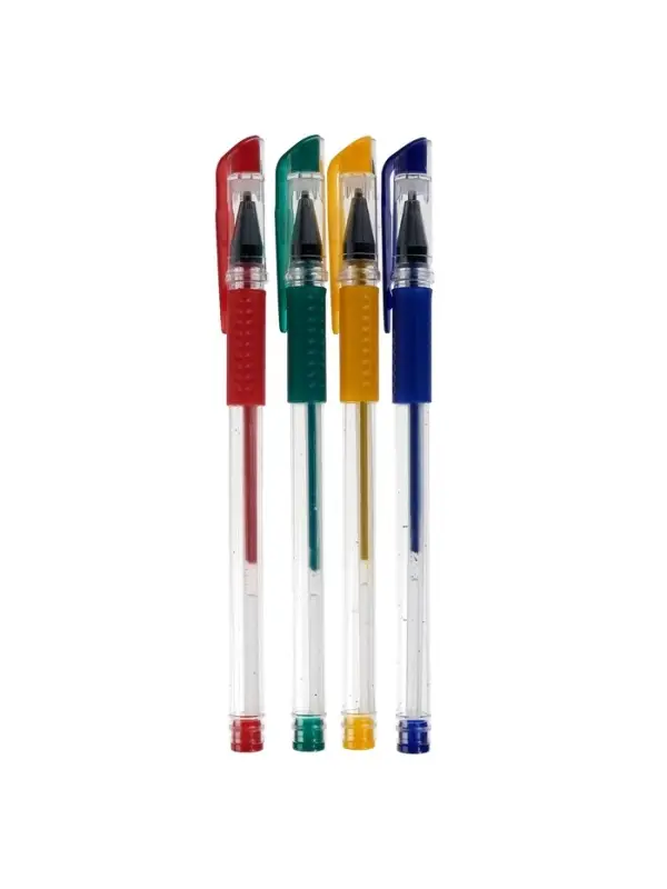Набор гелевых ручек, 4 цвета, металлик, с резиновыми держателями, в блистере, МИКС