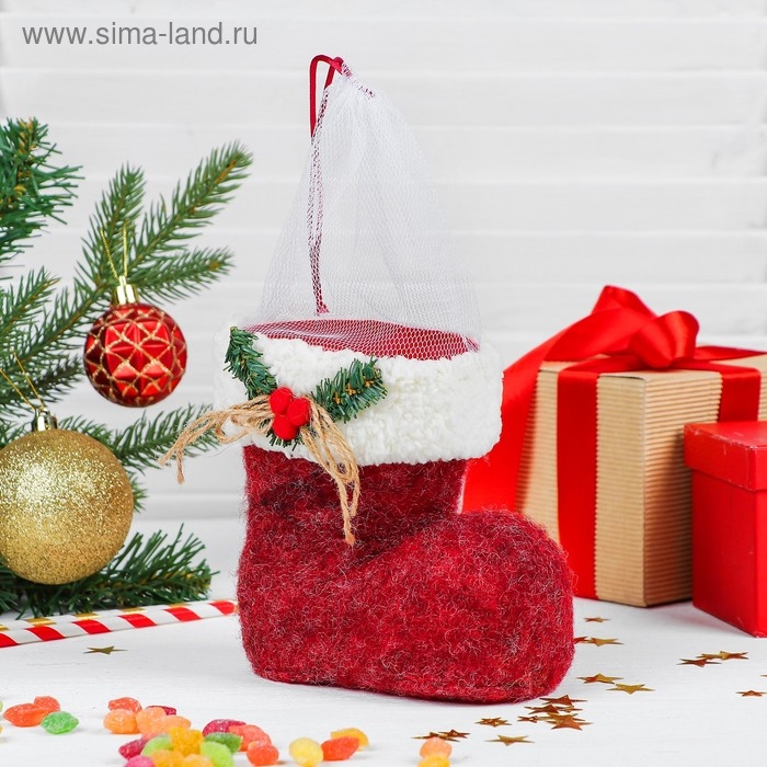 Конфетница «Сапожок», с веточкой, на завязке, вместимость 400 г, цвет красный Конфетница «Сапожок», с веточкой, на завязке, вместимость 400 г, цвет красный