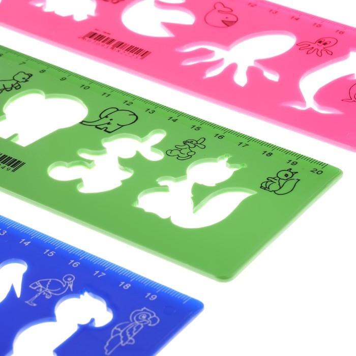 Набор трафаретов животные 3 штуки, Calligrata, + линейка 20 см, МИКС Набор трафаретов животные 3 штуки, Calligrata, + линейка 20 см, МИКС