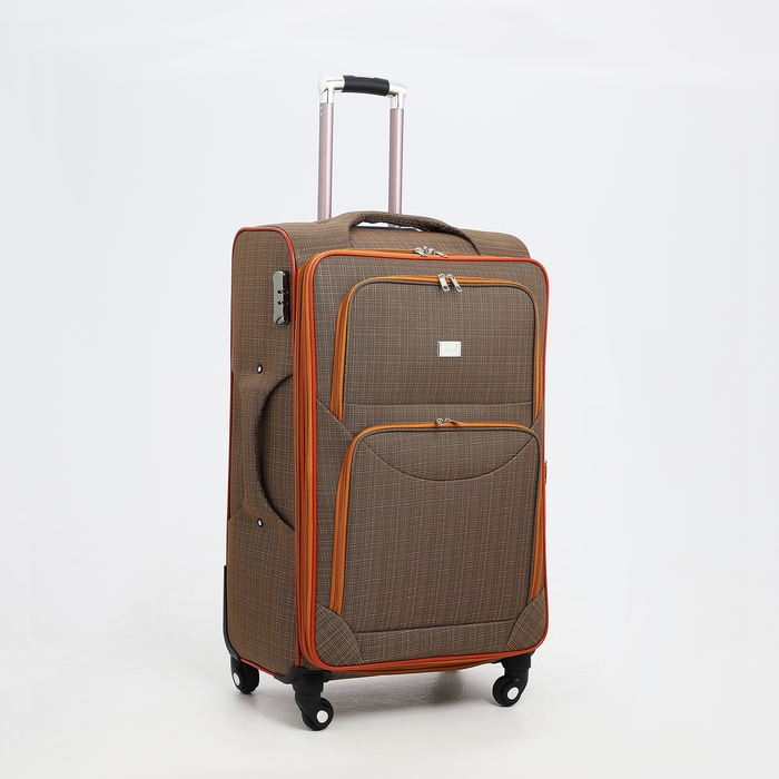 Чемодан большой 95 л (L), отдел на молнии, с расширением, кодовый замок, 3 колеса, 2 наружных кармана, цвет коричневый Чемодан большой 95 л (L), отдел на молнии, с расширением, кодовый замок, 3 колеса, 2 наружных кармана, цвет коричневый