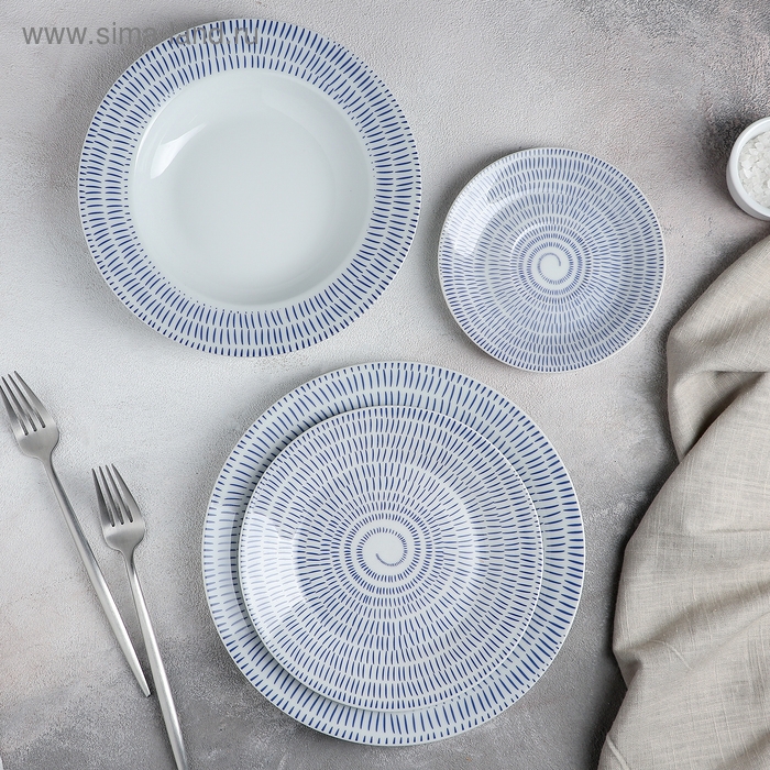 Набор посуды керамической Доляна «Антик», 24 предмета: тарелки d=19,5/20,5/24 см, чайная пара 200 мл, цвет белый Набор посуды керамической Доляна «Антик», 24 предмета: тарелки d=19,5/20,5/24 см, чайная пара 200 мл, цвет белый