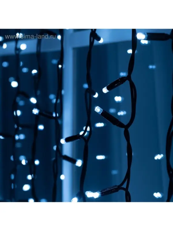 Гирлянда «Занавес» 2 × 3 м, IP65, УМС, тёмная нить каучук, 600 LED, свечение белое, 220 В