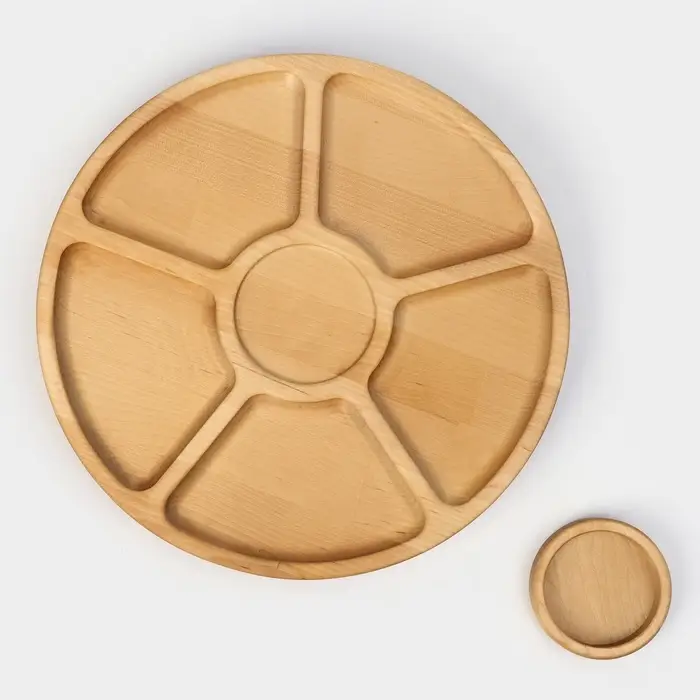 Менажница Adelica &laquo;Фортуна&raquo;, 6 секций, на ножках с соусницей, d=30 см, 70 мл, дерево берёза