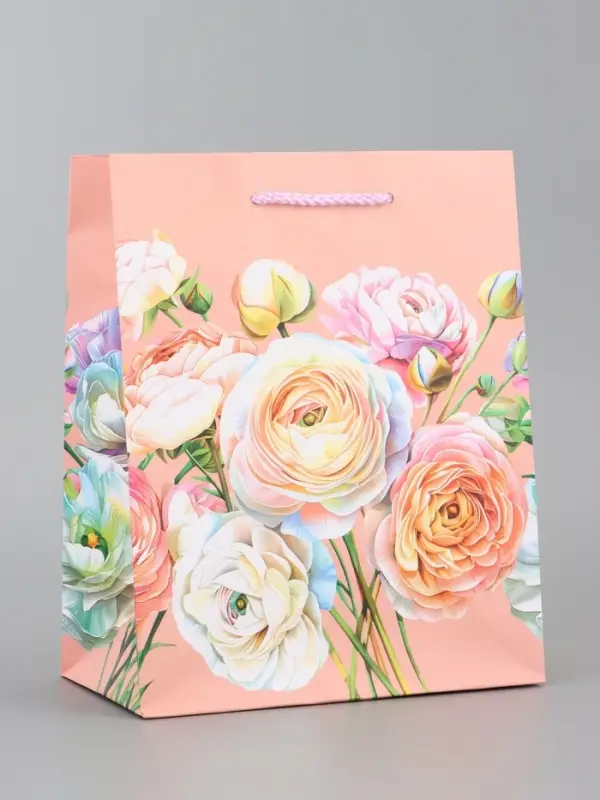 Пакет подарочный ламинированный, "Цветочная роспись" 18 х 22,3 х 10 см