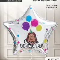 Воздушный шар фольгированный 18" &laquo;С днём рождения&raquo;, ёжик, звезда