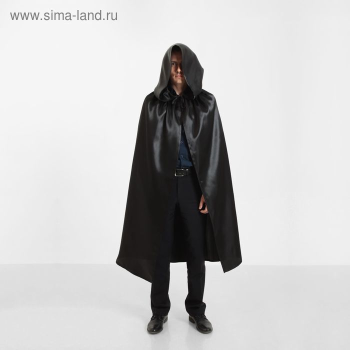 Карнавальный плащ «Хэллоуин» с капюшоном, длина 120 см, цвет чёрный