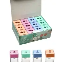 Точилка ErichKrause Wave Duo Pastel Bloom, 2 отверстия, с контейнером, МИКС