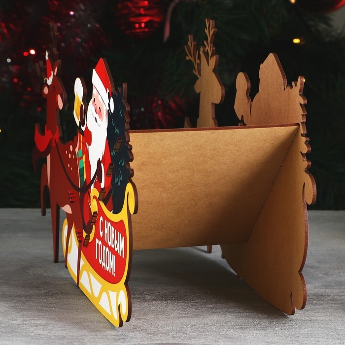 Новый год. Органайзер для хранения бутылок «Дед мороз в санях»