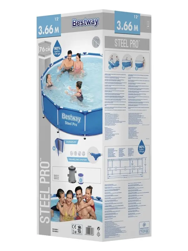 Бассейн каркасный Bestway Steel Pro 56681, 366×76 см, фильтр-насос, круглый Бассейн каркасный Bestway Steel Pro 56681, 366×76 см, фильтр-насос, круглый