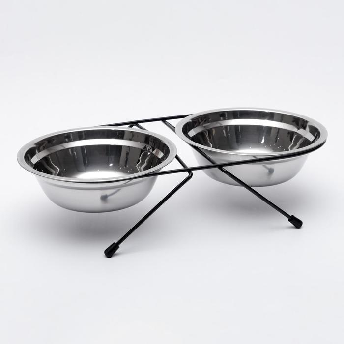 Набор из 2  мисок на подставке,  2 х 700 мл, чёрная подставка Набор из 2  мисок на подставке,  2 х 700 мл, чёрная подставка