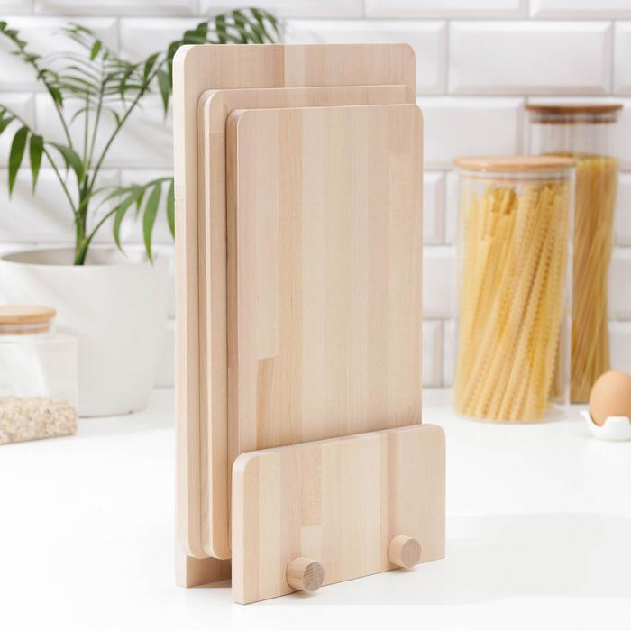 Нaбор разделочных досок на подставке Доляна, 3 шт: 35×22 см, 32×20 см, 31×18 см, массив берёзы