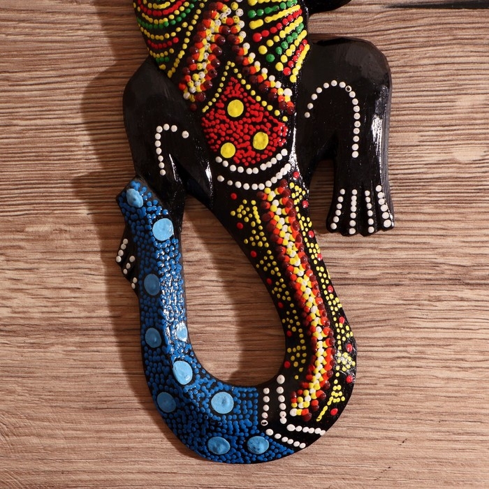 Панно дерево  Панно дерево "Геккон цветная абстракция" 30 см, МИКС