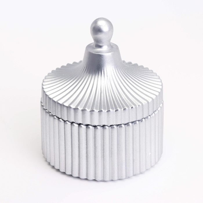 Свеча Свеча "Купол" в подсвечнике с узкими гранями из гипса с крышкой,7,5х9 см,серебро