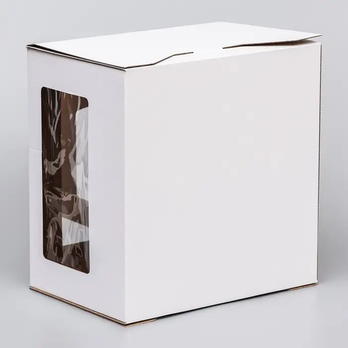 Коробка под торт 2 окна, с ручками, белая, 30&times;30&times;20 см