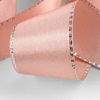 Лента атласная, с серебряным люрексом, 25 мм, 23&plusmn;1 м, светло-розовая №107