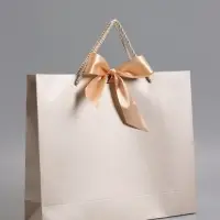 Пакет подарочный, белый, с бантом, 35 х 30 х 10 см