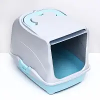 Туалет-домик для кошек закрытый с дверцей 43&times;32&times;33 см, бирюзово-серый