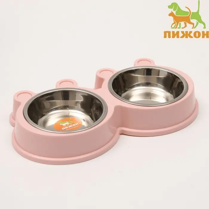 Миска металлическая двойная на пластиковой основе, 27,8 х 15,5 х 4 см, розовая Миска металлическая двойная на пластиковой основе, 27,8 х 15,5 х 4 см, розовая