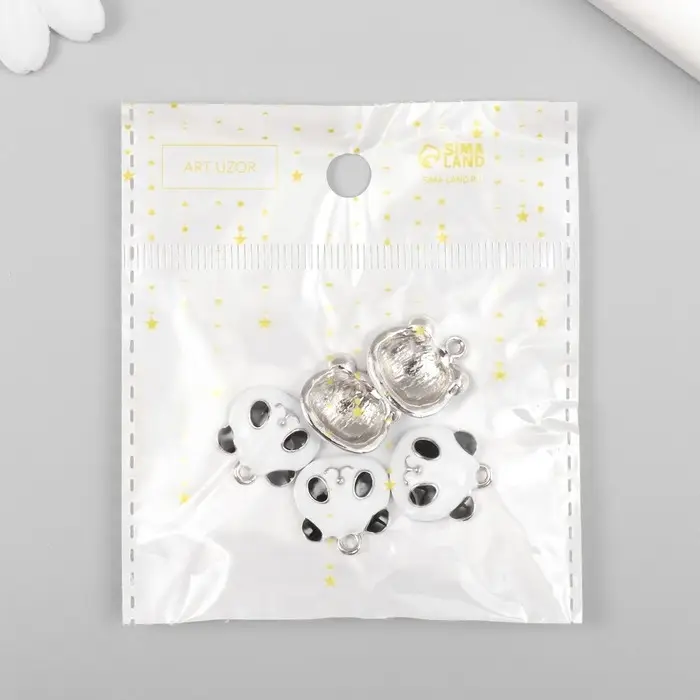 Декор для творчества металл, эмаль "Пандочка" серебро 0,5х1,7х1,7 см