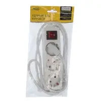 Удлинитель Luazon Lighting, 3 розетки, 1.8 м, 10 А, 2200 Вт, 3&times;1.5 мм2, с заземлением, с выключателем, белый