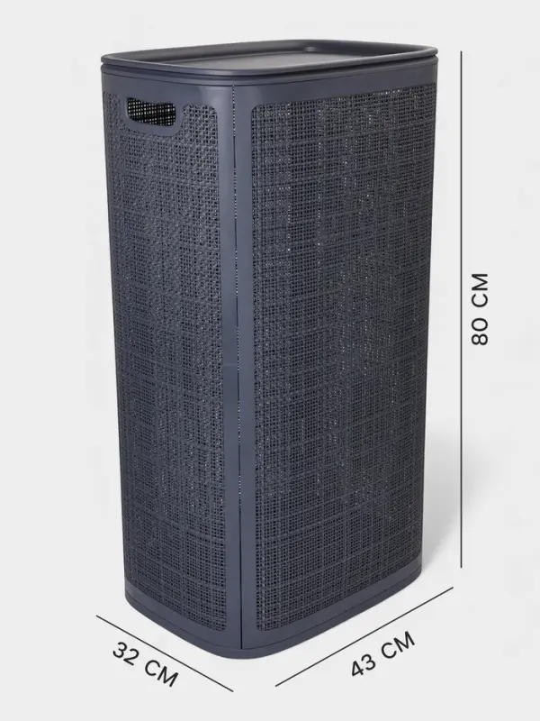 Плетёная корзина для белья с крышкой &laquo;Лён&raquo;, 100 л, 43&times;32&times;80 см, графит