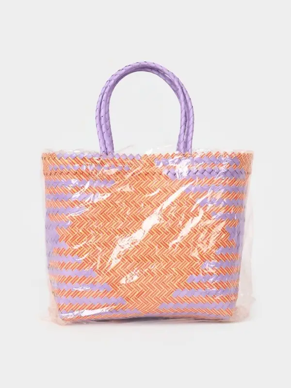 Сумка плетёная, 30&times;10&times;30 см, пластик, сиренево-жёлтая