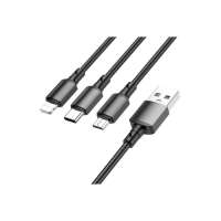 Кабель Borofone BX72, 3 в 1,microUSB/Lightning/Type-C-USB,2 А,тканевая оплётка, 1 м, чёрный