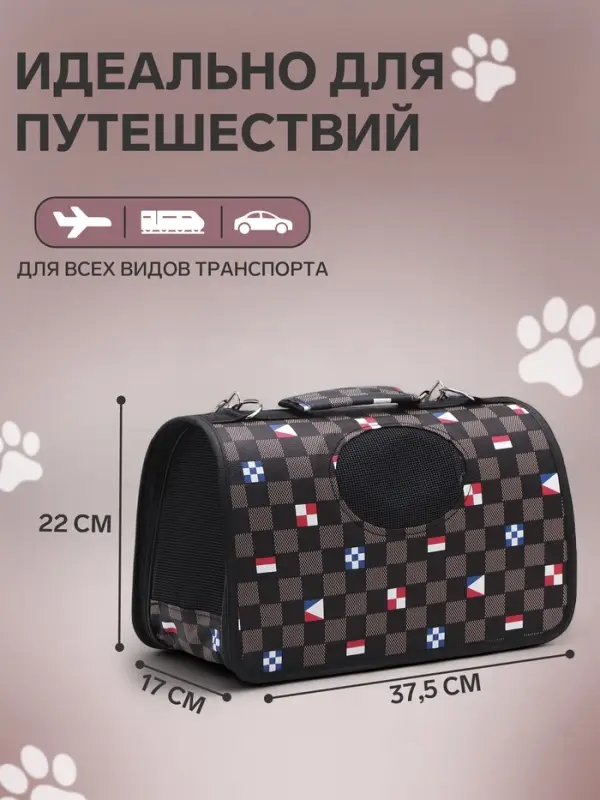 Сумка - переноска &laquo;Виши&raquo;, размер S, 37&times;20&times;24 см, каркасная, коричневая