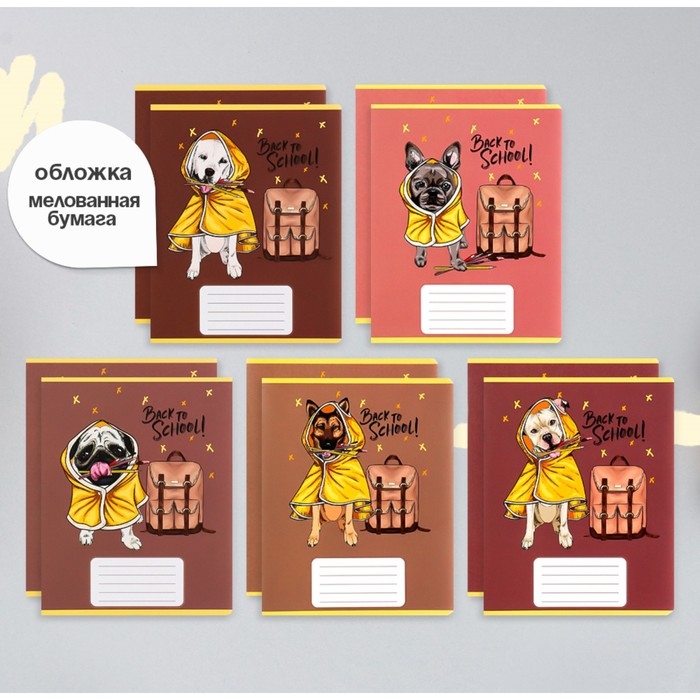 Комплект тетрадей из 10 штук, 12 листов в узкую линию Calligrata Комплект тетрадей из 10 штук, 12 листов в узкую линию Calligrata "Снова в школу", обложка мелованная бумага, ВД-лак, блок офсет, 5 видов по 2 штуки