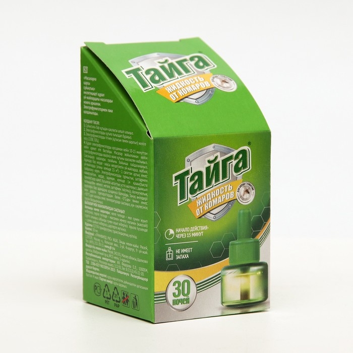 Дополнительный флакон-жидкость от комаров  Дополнительный флакон-жидкость от комаров "Тайга" Ликвид, без запаха, 30 ночей, флакон, 30 мл