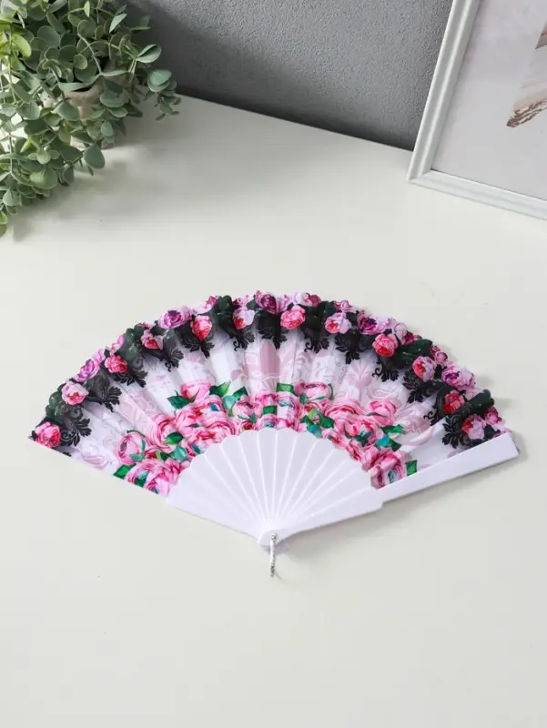 Веер пластик, текстиль Веер пластик, текстиль "Цветочный" МИКС широкие лопасти 23 см