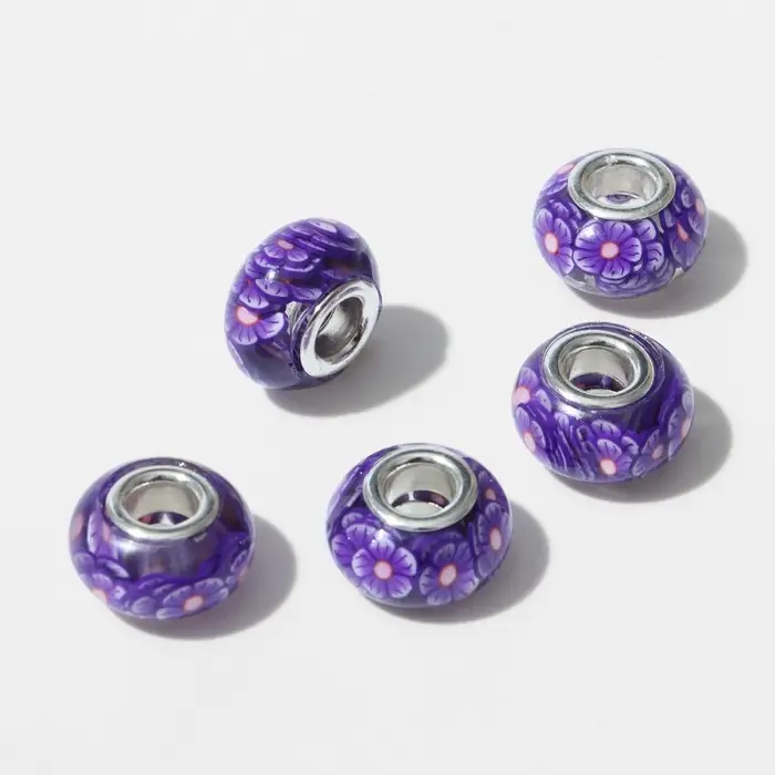 Шарм бусина «Конфетти» цветы, фиолетовая Шарм бусина «Конфетти» цветы, фиолетовая