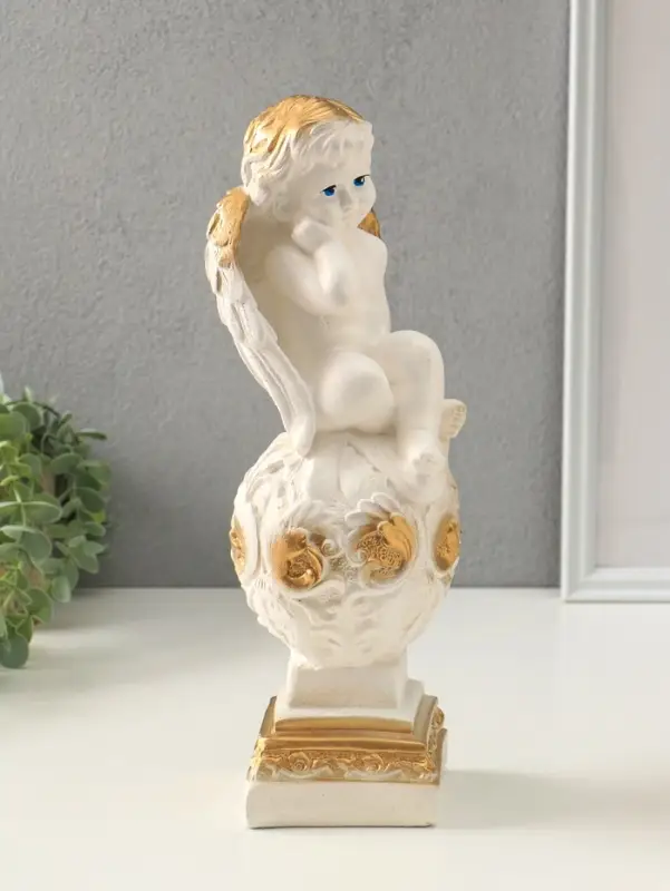 Фигура гипс &laquo;Ангел на шаре&raquo;, белый, 37&times;12&times;12 см