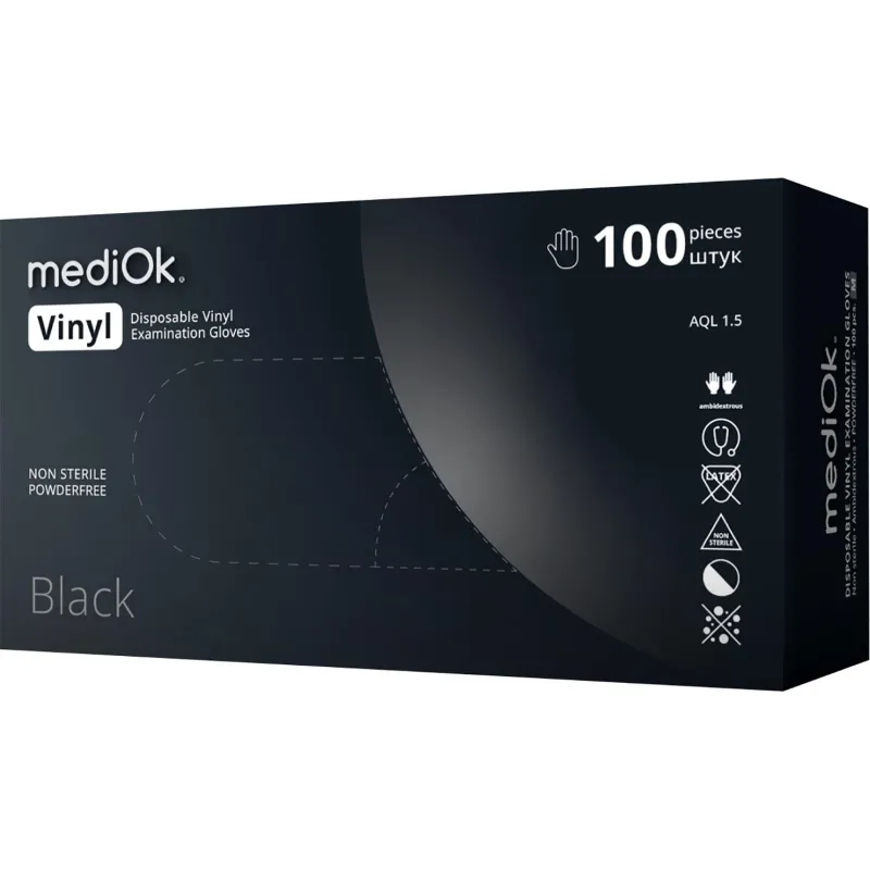 Перчатки виниловые одноразовые, н/о, черн. MediOk (M), 50п/уп 4гр.,ПС