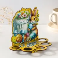 Подставка пасхальная на 5 яиц "Зайка" желтая.   17х14х10 см
