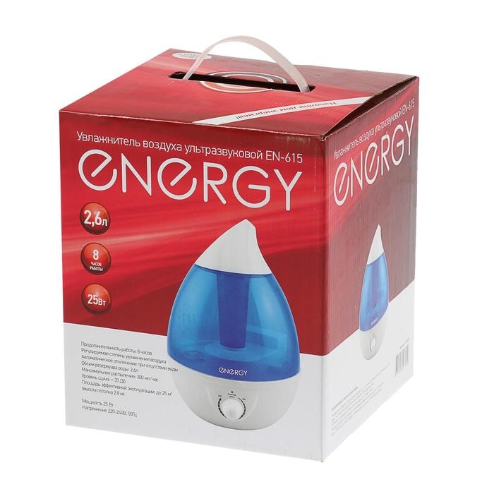 Увлажнитель ENERGY EN-615, ультразвуковой, 25 Вт, 2.6 л, до 25 м²,  бело-синий Увлажнитель ENERGY EN-615, ультразвуковой, 25 Вт, 2.6 л, до 25 м²,  бело-синий