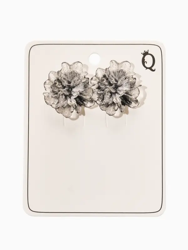 Серьги Серьги "Цветок ажурный воздушный", цвет прозрачный серый с блестками