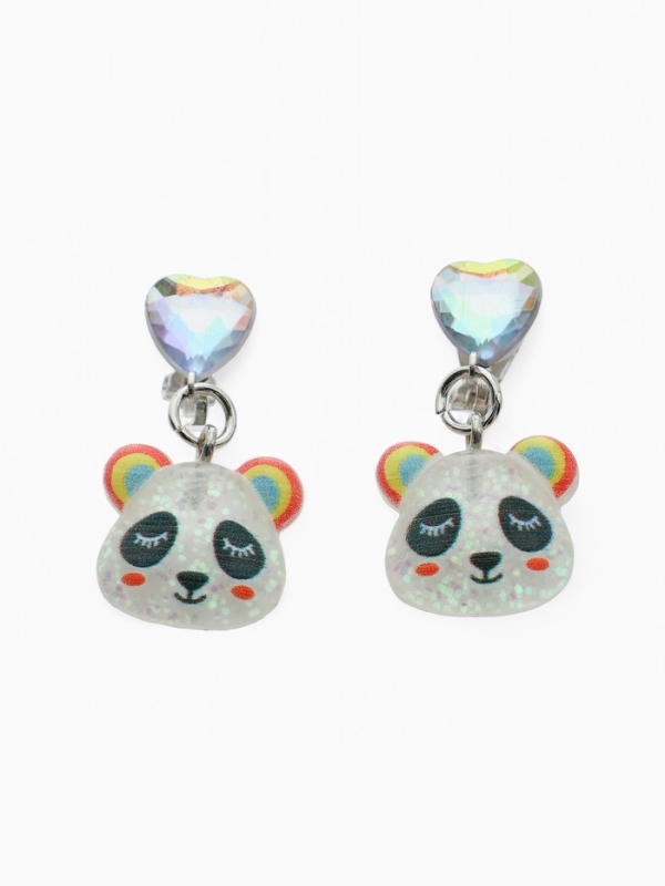 Серьги-клипсы детские  Серьги-клипсы детские "Выбражулька" панда с сердцем кристалл, цветные