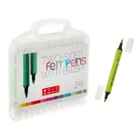 Фломастеры-кисточки 24 BRIGHT, COLORS, двусторонние, в пластиковом пенале