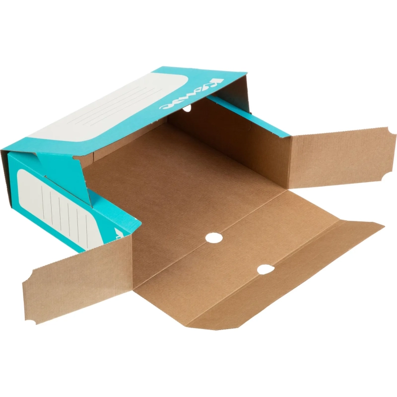 Короб архивный Комус 100 мм микрогофр, выруб.зам. бирюзовый