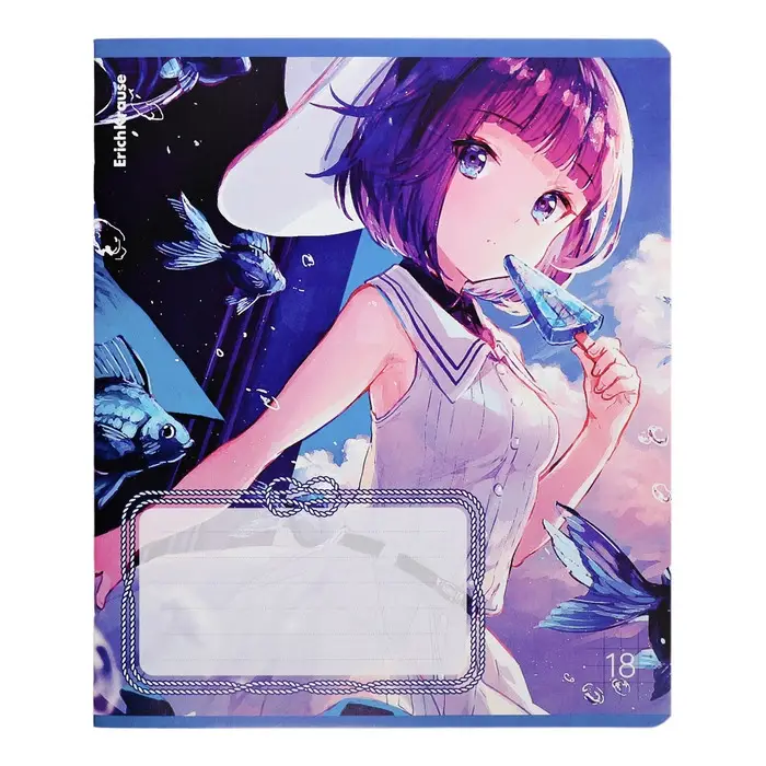 Тетрадь 18 листов в клетку, ErichKrause Kawaii Whale, обложка мелованный картон, блок офсет 100% белизна, МИКС