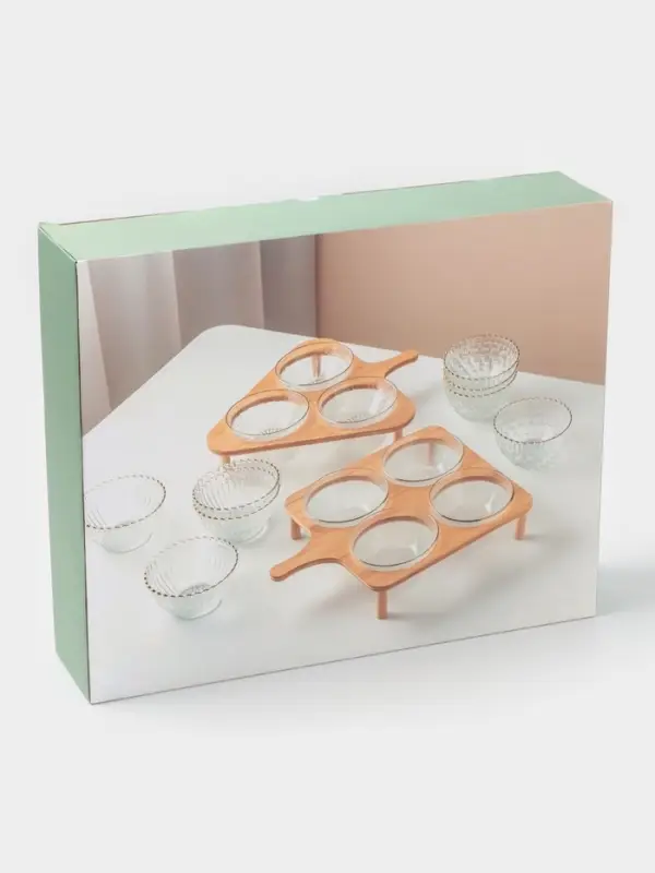 Салатники &laquo;Ронда&raquo;, 350 мл, 37.5&times;32.5&times;7 см, на подставке, набор 3 шт., стекло, прозрачный