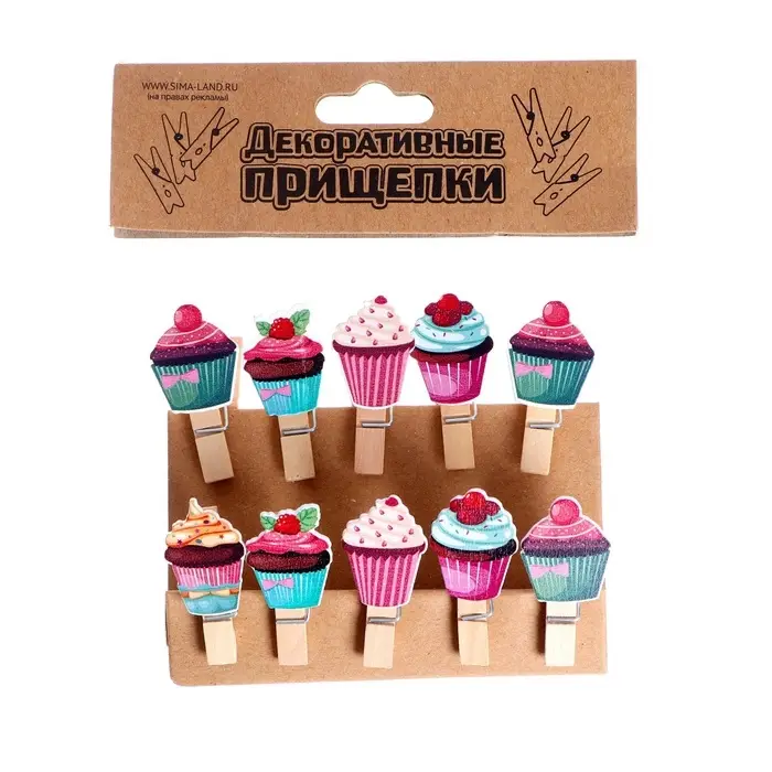 Прищепки для декора с верёвкой для подвеса &laquo;Кейки&raquo;, 10 шт.