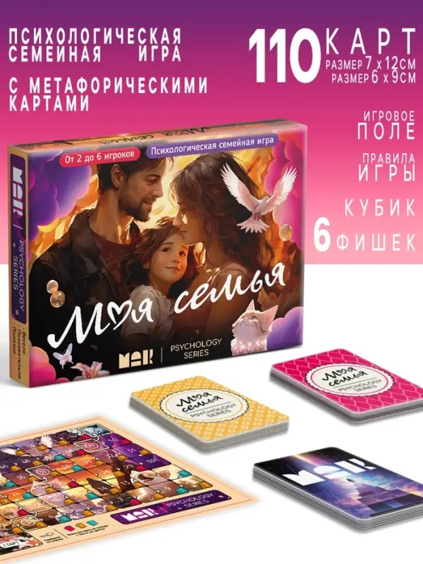 Настольная игра психологическая &laquo;Моя семья&raquo; с метафорическими картами, 110 карт, игровое поле, кубик, 16+