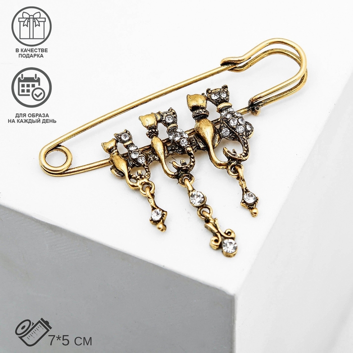 Булавка «Кошачье семейство», 7 см, цвет белый в чернёном золоте Булавка «Кошачье семейство», 7 см, цвет белый в чернёном золоте