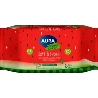 Салфетки влажные освежающие AURA TROPIC COCKTAIL в ассортименте 60шт