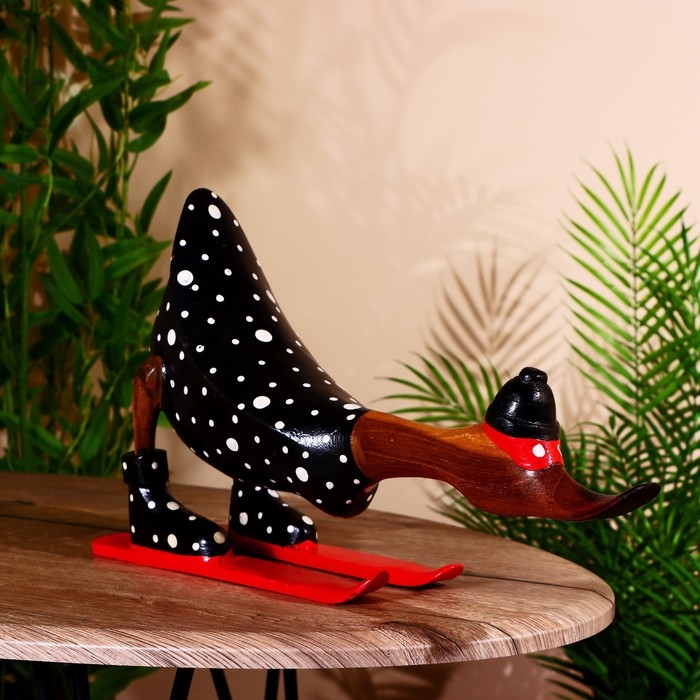 Сувенир «Утка-лыжник в чёрном», 33 см, дерево