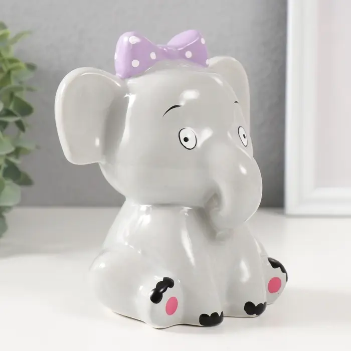 Копилка для денег &laquo;Серый слонёнок с бантом&raquo;, керамика, 12.4&times;9.9&times;14.2 см